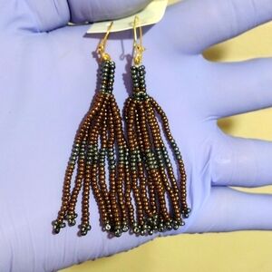 Women's Gold-tone Kidney Wire Colorful Beads Fringe /Chandelier drop Earrings #5